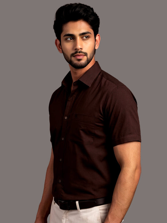 Stain Free Half Sleeve Formal Brown Color Shirt For Men-68006