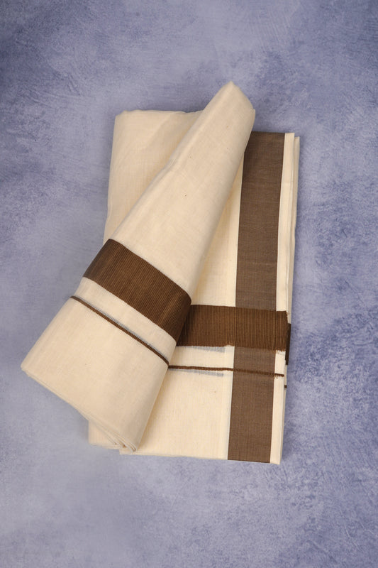 FCD-366C CREAM DOUBLE DHOTHIE 3.80 MTR - Dark Brown