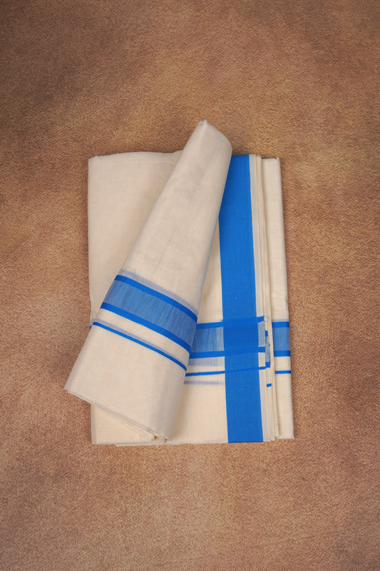 FD-174C CREAM DOUBLE DHOTHIE 3.80 MTR - Ajantha Blue