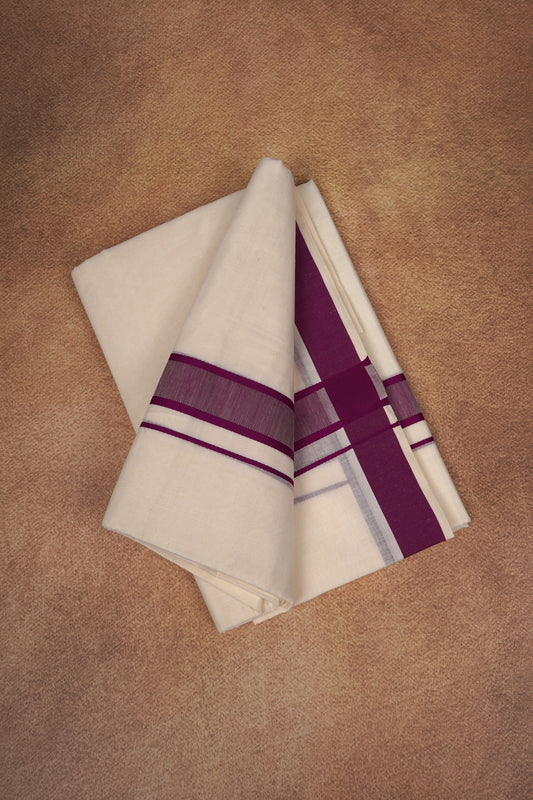 FD-174C CREAM DOUBLE DHOTHIE 3.80 MTR - Dark Pink