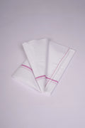 Mens White Single Dhoti Cotton Blend with Small Border - 1.90M | SS-16 - Pink