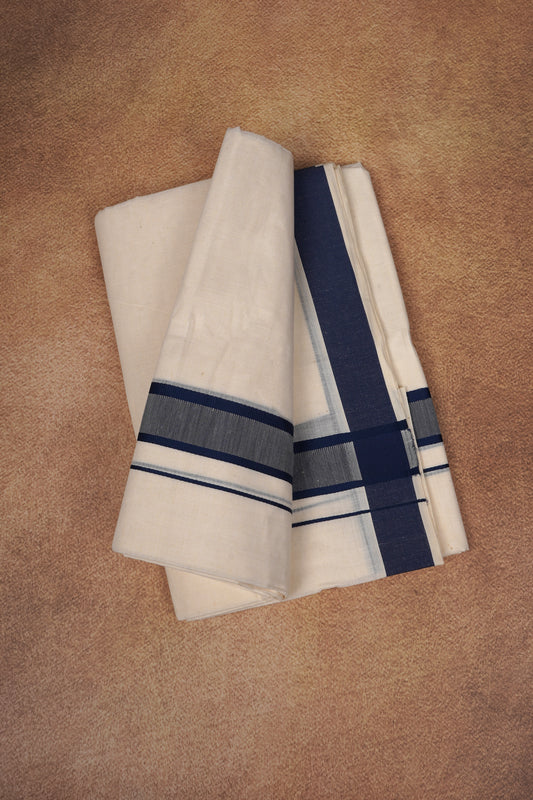 FD-174C CREAM DOUBLE DHOTHIE 3.80 MTR - Dark Blue