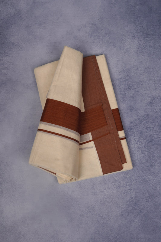 FCD-77C CREAM DOUBLE DHOTI  4.00 MTR-Brown