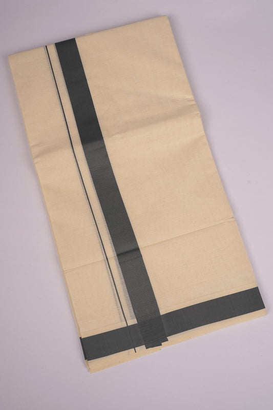 FD-08C CREAM DOUBLE DHOTHIE 3.80 MTR-Light Green