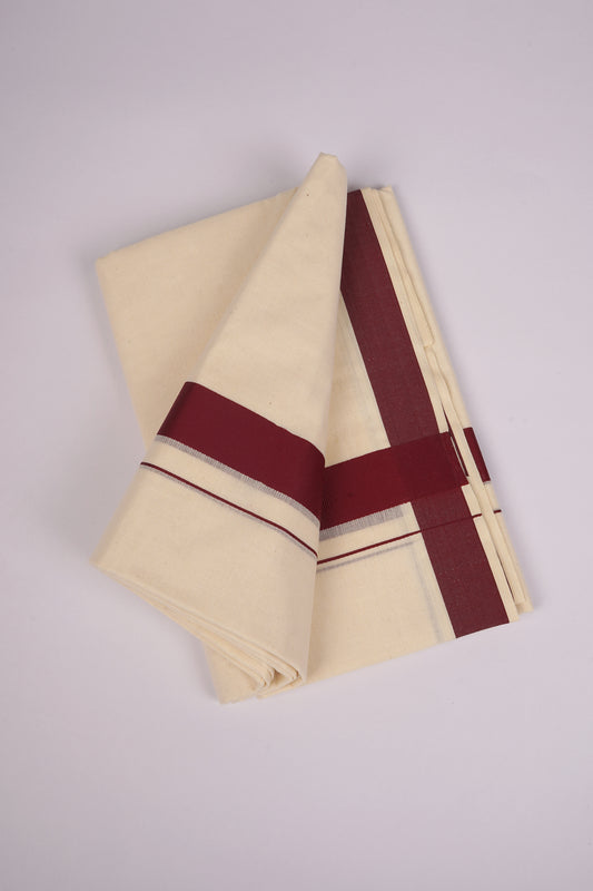 FD-08C CREAM DOUBLE DHOTHIE 3.80 MTR-Dark Brown