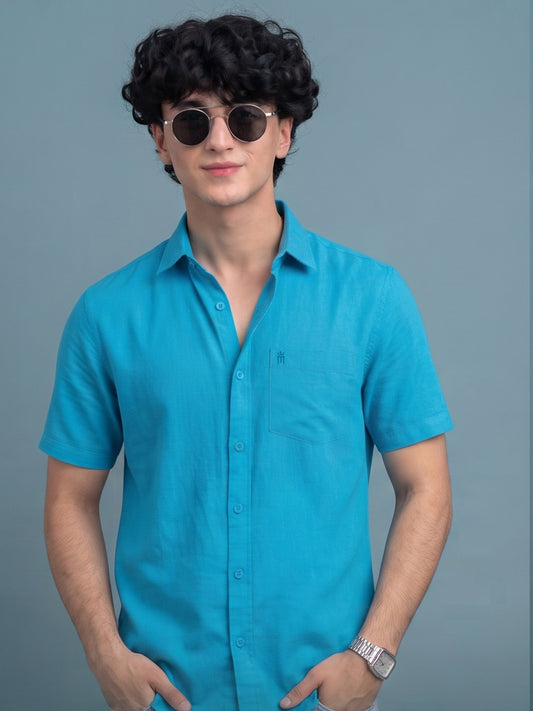 Stain Free Half Sleeve Formal Blue Men Shirt-68003