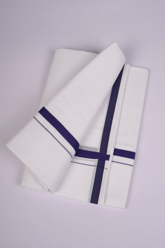 HD-17 WHITE DOUBLE DHOTI  3.80 MTR - Blue