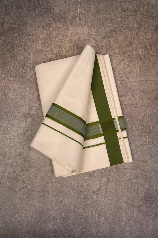 FD-91C CREAM DOUBLE DHOTHIE 3.80 MTR - Green