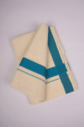 Mens Cotton Blend Cream Dhoti Double Fancy Border 3.80 m|FD-08C SEA GREEN