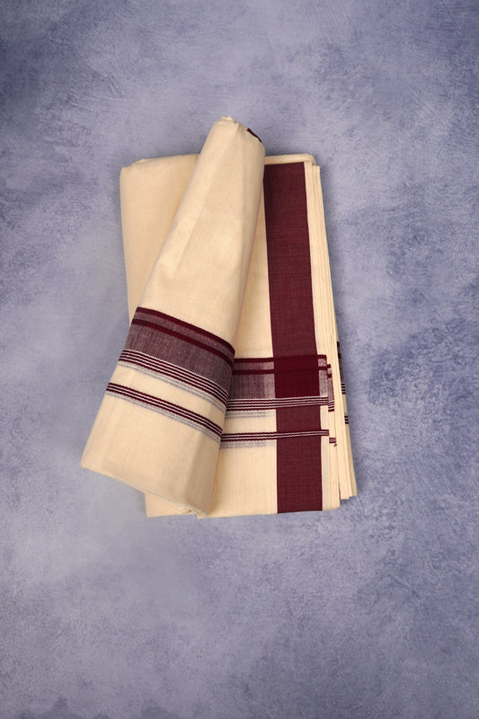 FCD-331C CREAM DOUBLE DHOTHIE 3.80 MTR-Brown