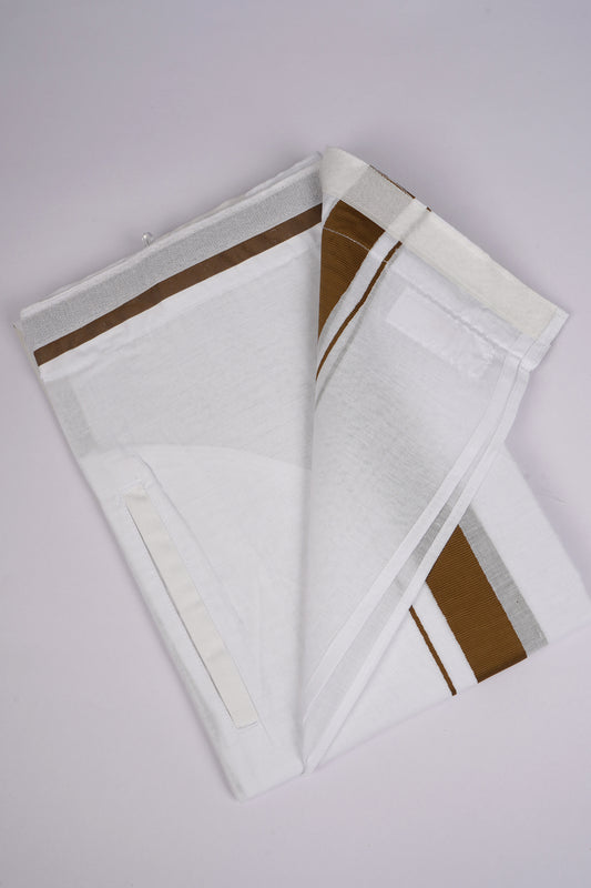 PKT FD-01 VELCRO WHITE DOUBLE DHOTI - Brown