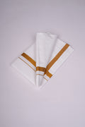 Stitched White Single Cotton Blend Dhoti with Gold Jari Border Stitched - 2.00M | GLS-18