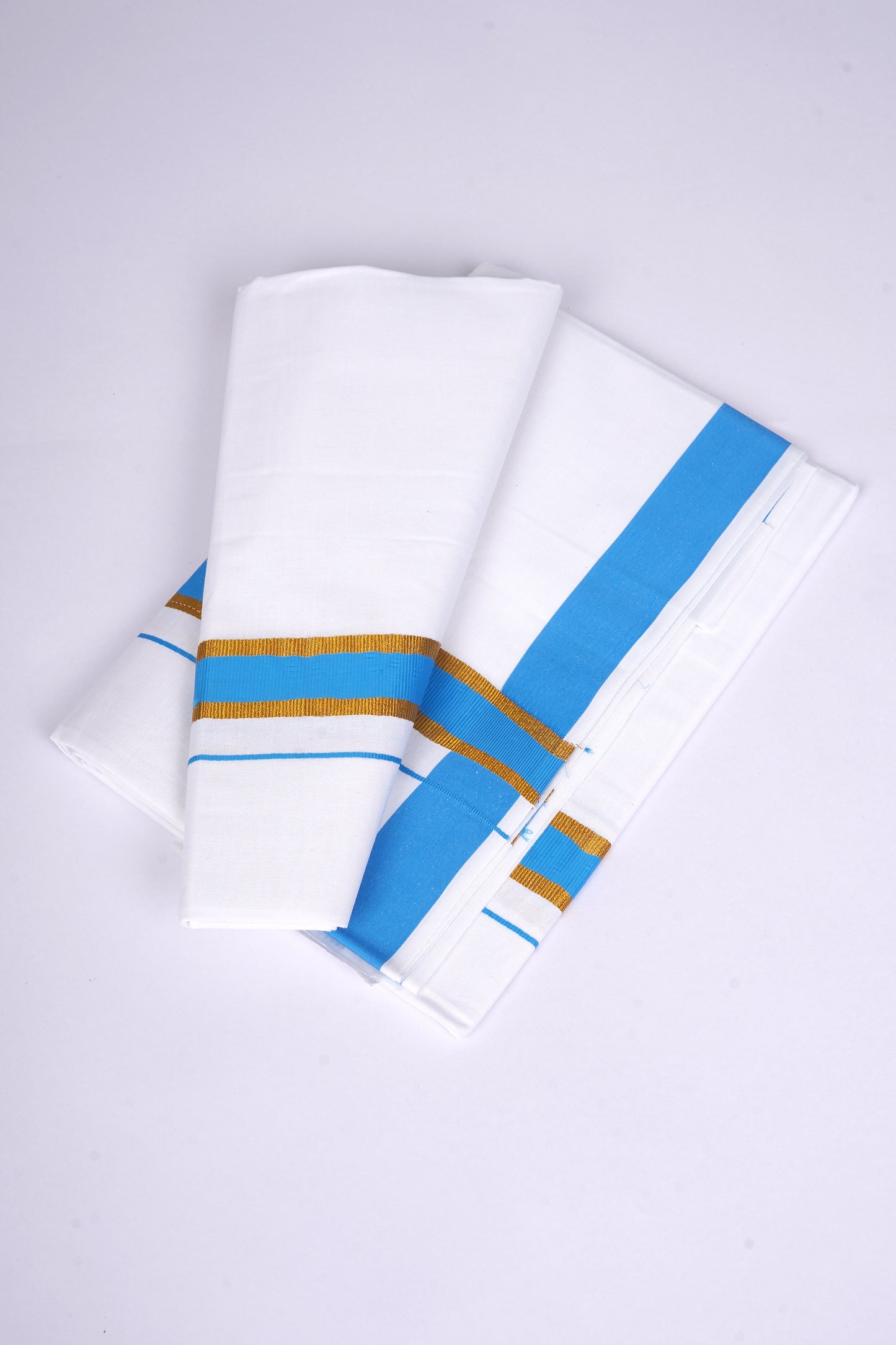 FS-115 W/S DHOTI 2.00 MTR - GOLD PEACOCK BLUE