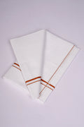 Mens White Single Dhoti Cotton Blend with Small Border - 2.00M | SS-14 - orange