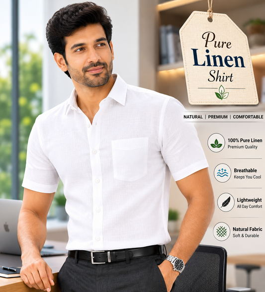 LINEN KING Formal White Shirt For Men