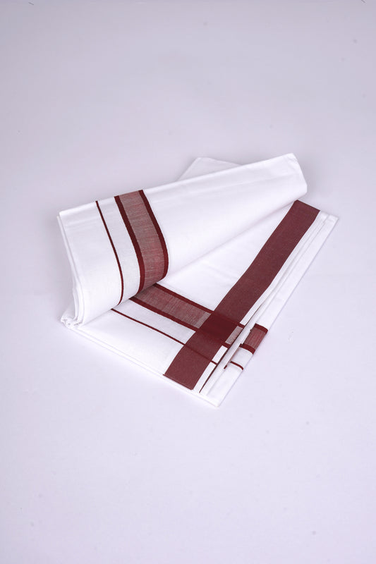 Mens Cotton Blend White Dhoti Single Fancy Border 2.00 m|FS-112 MAROON