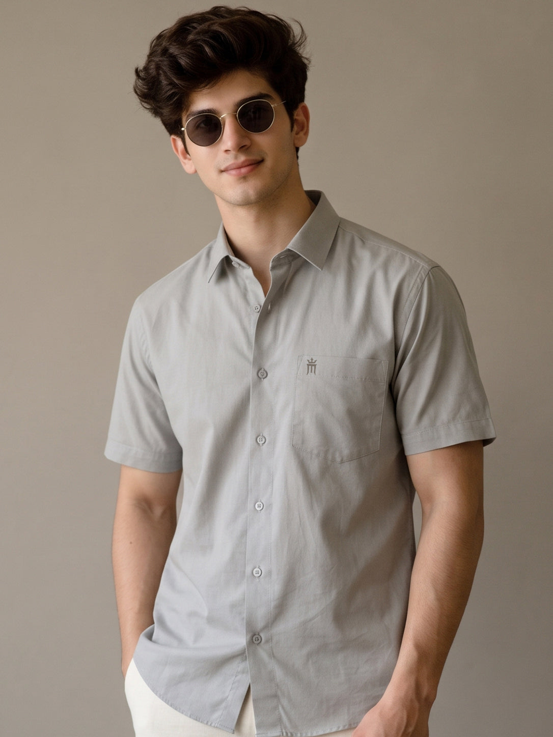 Stain Free Half Sleeve Formal Grey Color Shirt For Men-68004