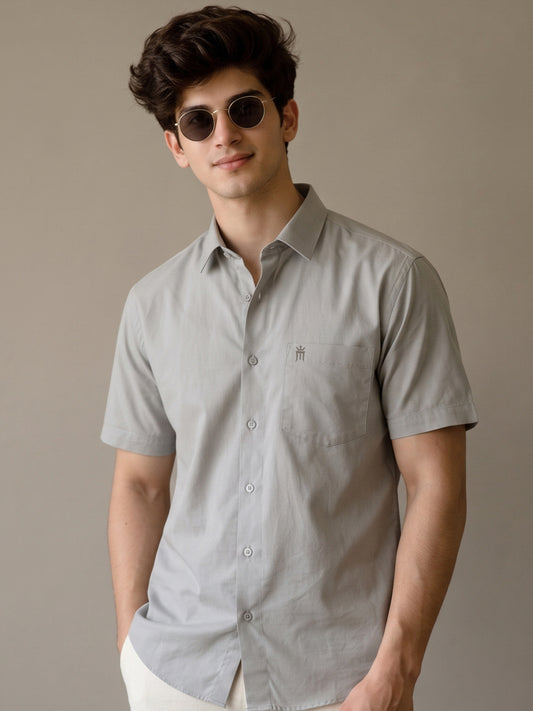 Stain Free Half Sleeve Formal Grey Color Shirt For Men-68004