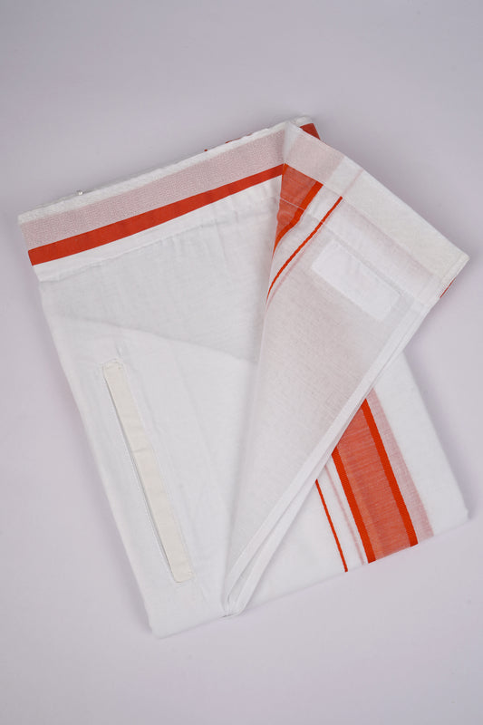 PKT FD-02 VELCRO WHITE DOUBLE DHOTI - Light Orange