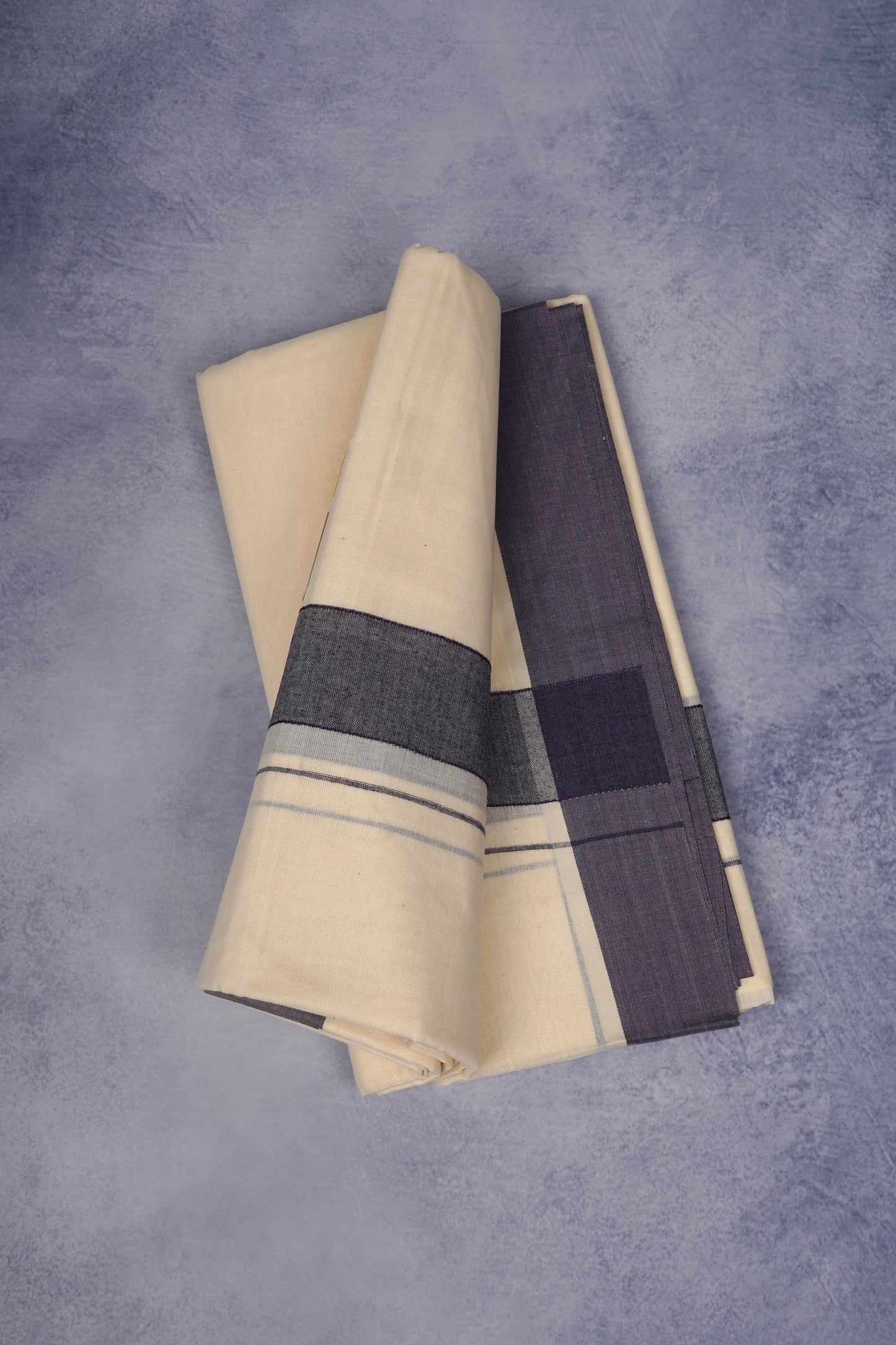 FCD-39C CREAM DOUBLE DHOTI  4.00 MTR - Dark Blue