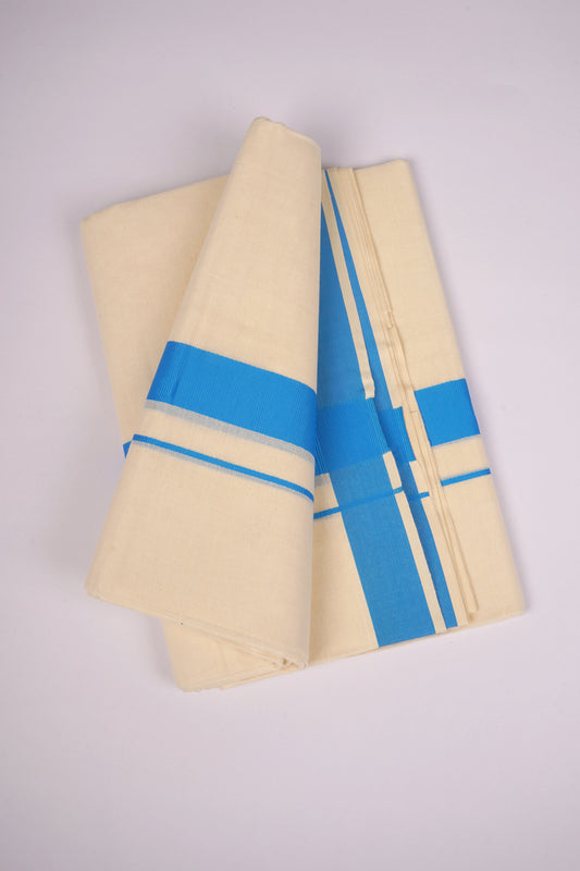 FD-08C CREAM DOUBLE DHOTHIE 3.80 MTR-Ajantha Blue