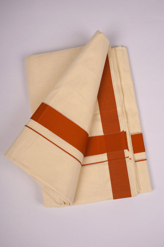 FD-08C CREAM DOUBLE DHOTHIE 3.80 MTR-Light Orange