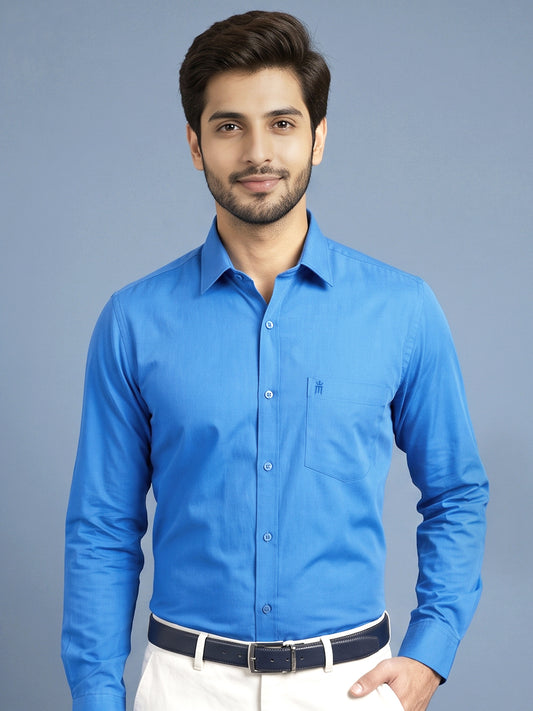 Stain Free Full Sleeve Formal Blue Color Shirt For Men-68007