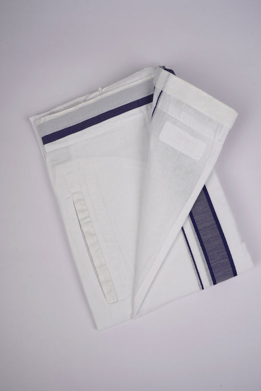 PKT FD-02 VELCRO WHITE DOUBLE DHOTI - Blue