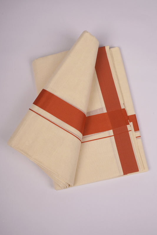 FD-08C CREAM DOUBLE DHOTHIE 3.80 MTR-Dark Orange