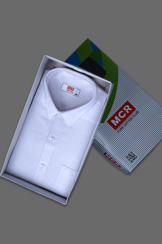 MCR LINEN MAX Half Sleeve Formal White Shirt For Men