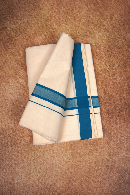 FD-174C CREAM DOUBLE DHOTHIE 3.80 MTR - Dark blue