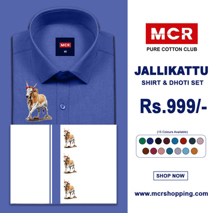 JALLIKATTU COLOUR SINGLE SET H/S - (Ink Blue (04)
