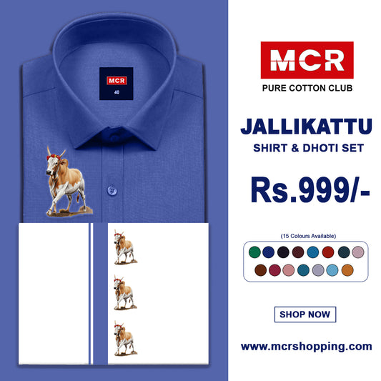 JALLIKATTU COLOUR SINGLE SET H/S - (Ink Blue (04)