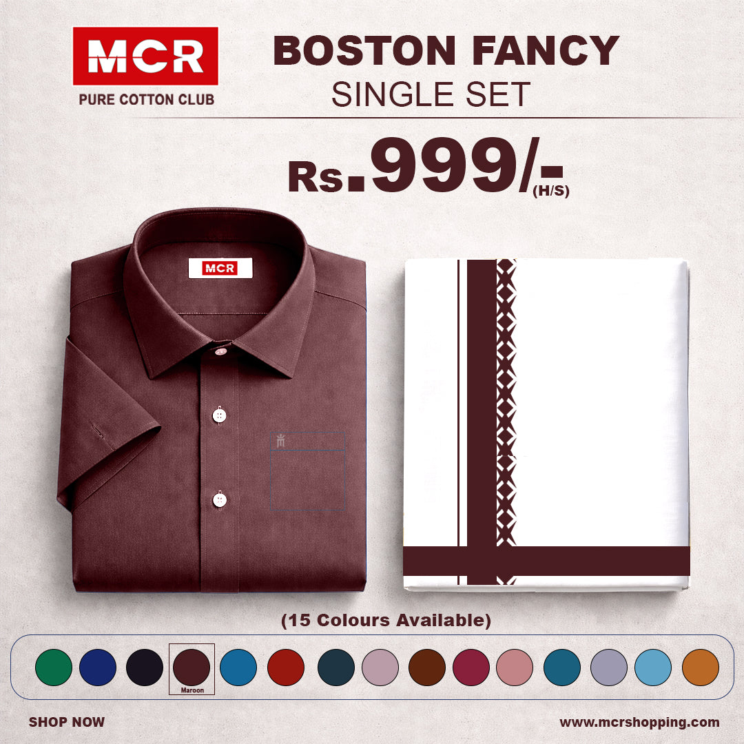 BOSTON FANCY SINGLE SET H/S - (ASSORTED PATTERN) - Maroon (06)