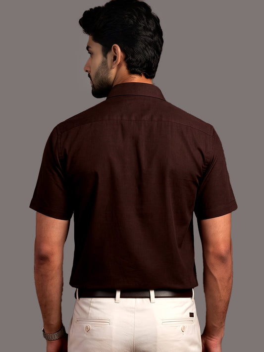 Stain Free Half Sleeve Formal Brown Color Shirt For Men-68006