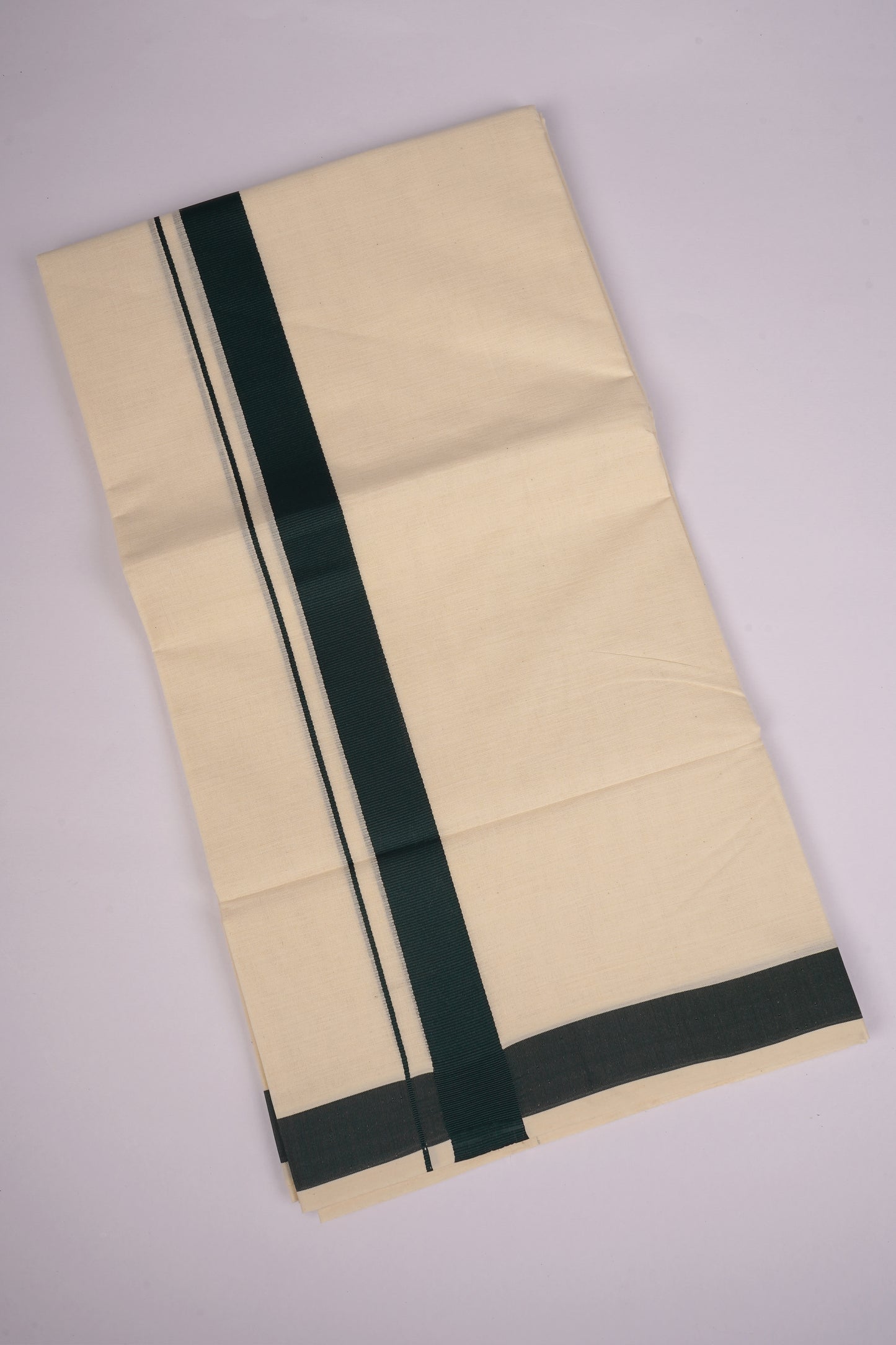 FD-08C CREAM DOUBLE DHOTHIE 3.80 MTR-Dark Green