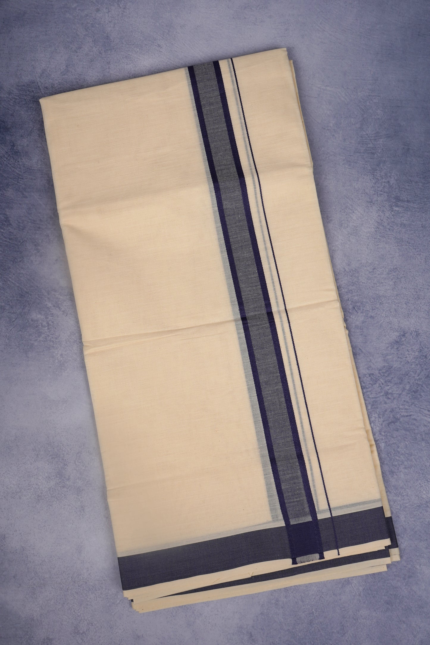 FCD-471C CREAM DOUBLE DHOTHIE 3.80 MTR - Dark Blue