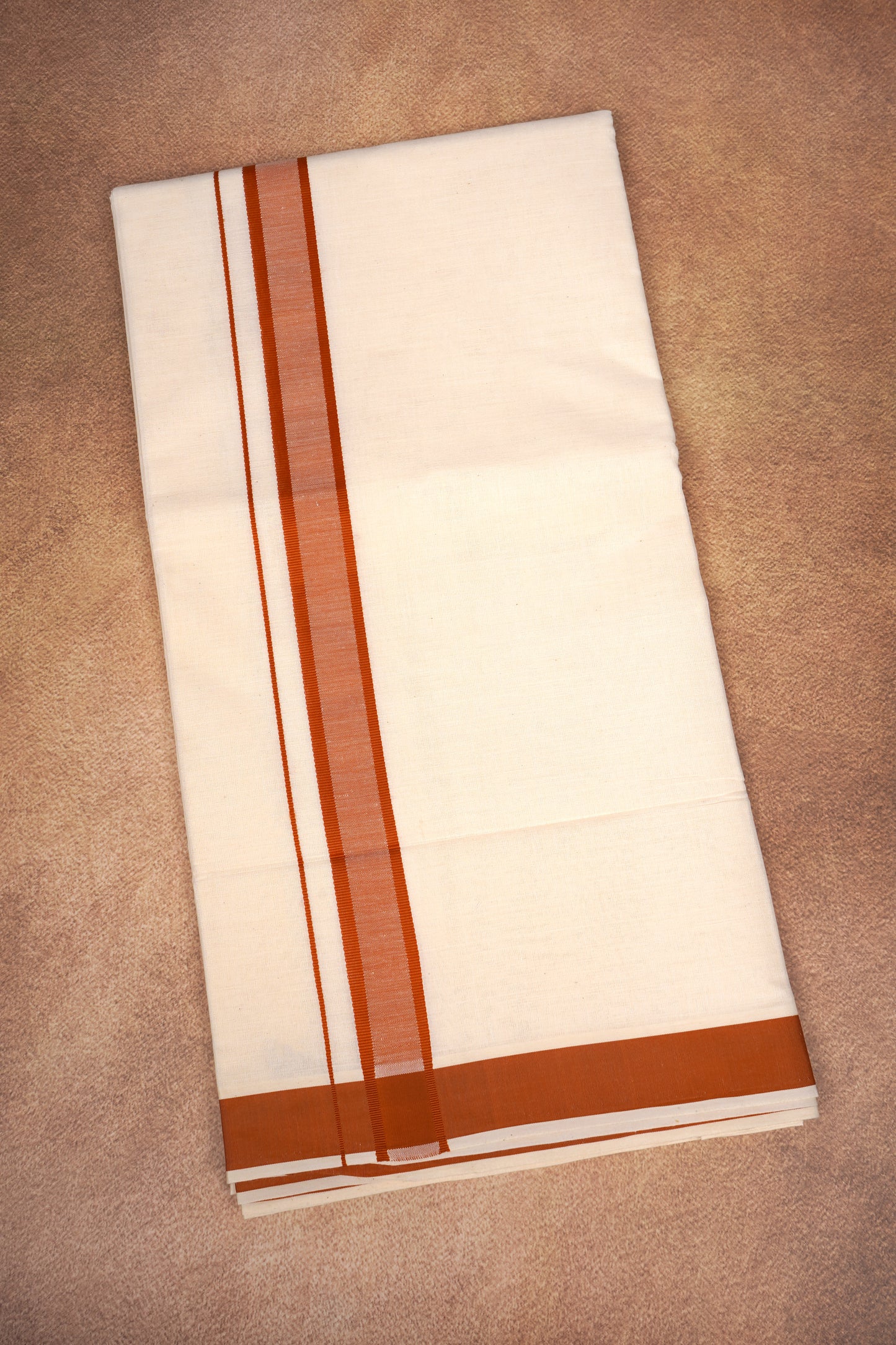 FD-174C CREAM DOUBLE DHOTHIE 3.80 MTR - Light brown