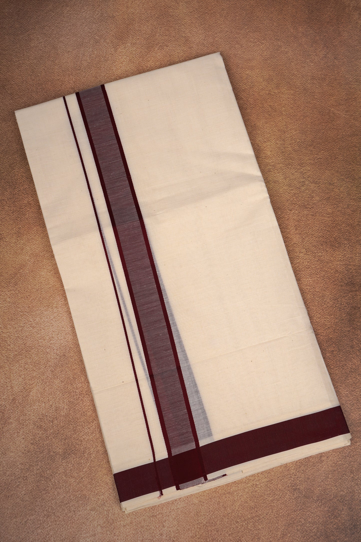 FD-174C CREAM DOUBLE DHOTHIE 3.80 MTR - Dark Brown