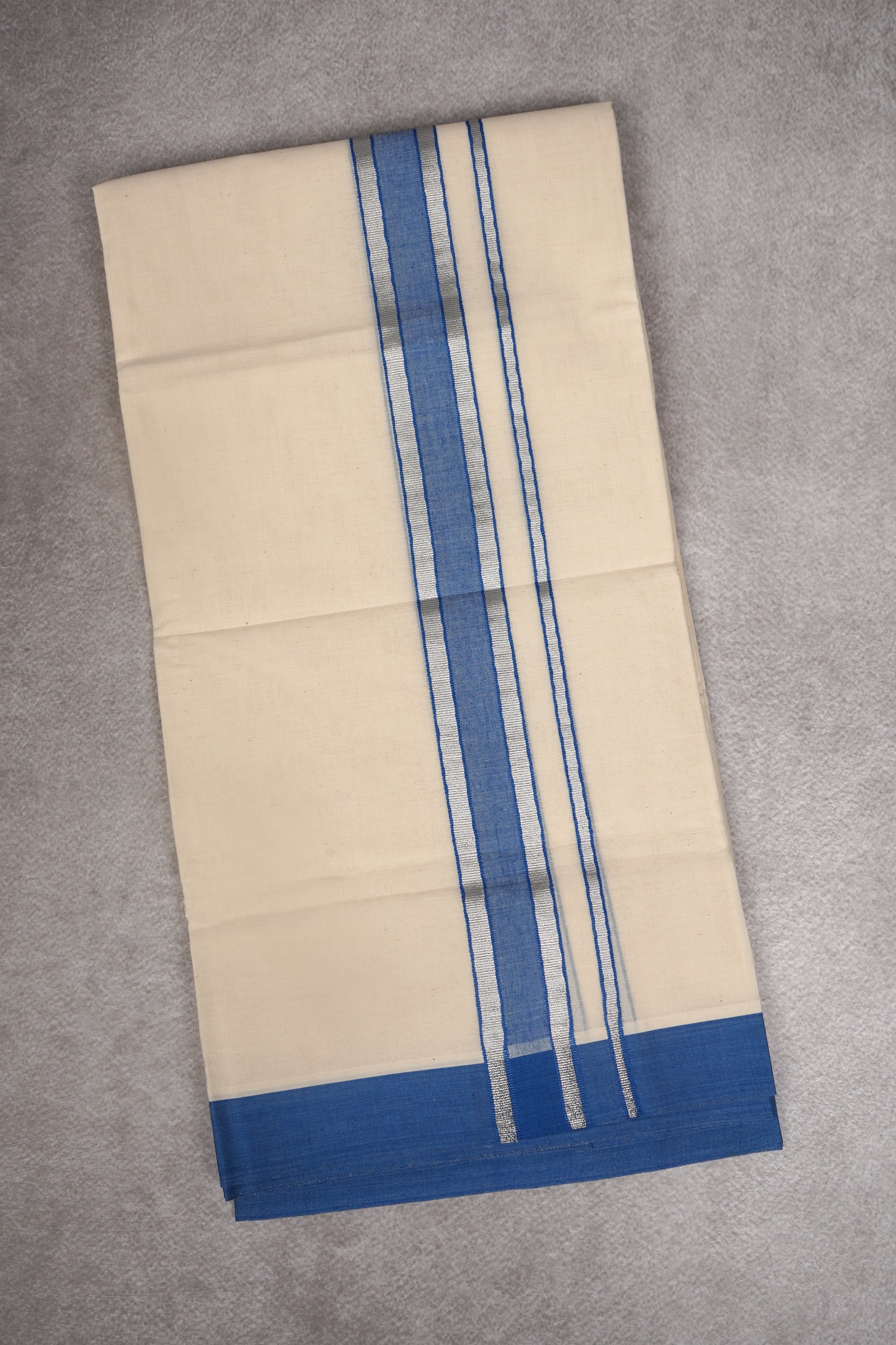 FCD-01C CREAM DOUBLE DHOTHIE 4.00 MTR - Ink Blue