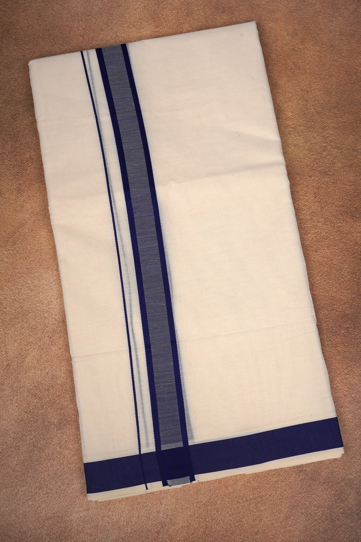 FD-174C CREAM DOUBLE DHOTHIE 3.80 MTR - Light Blue