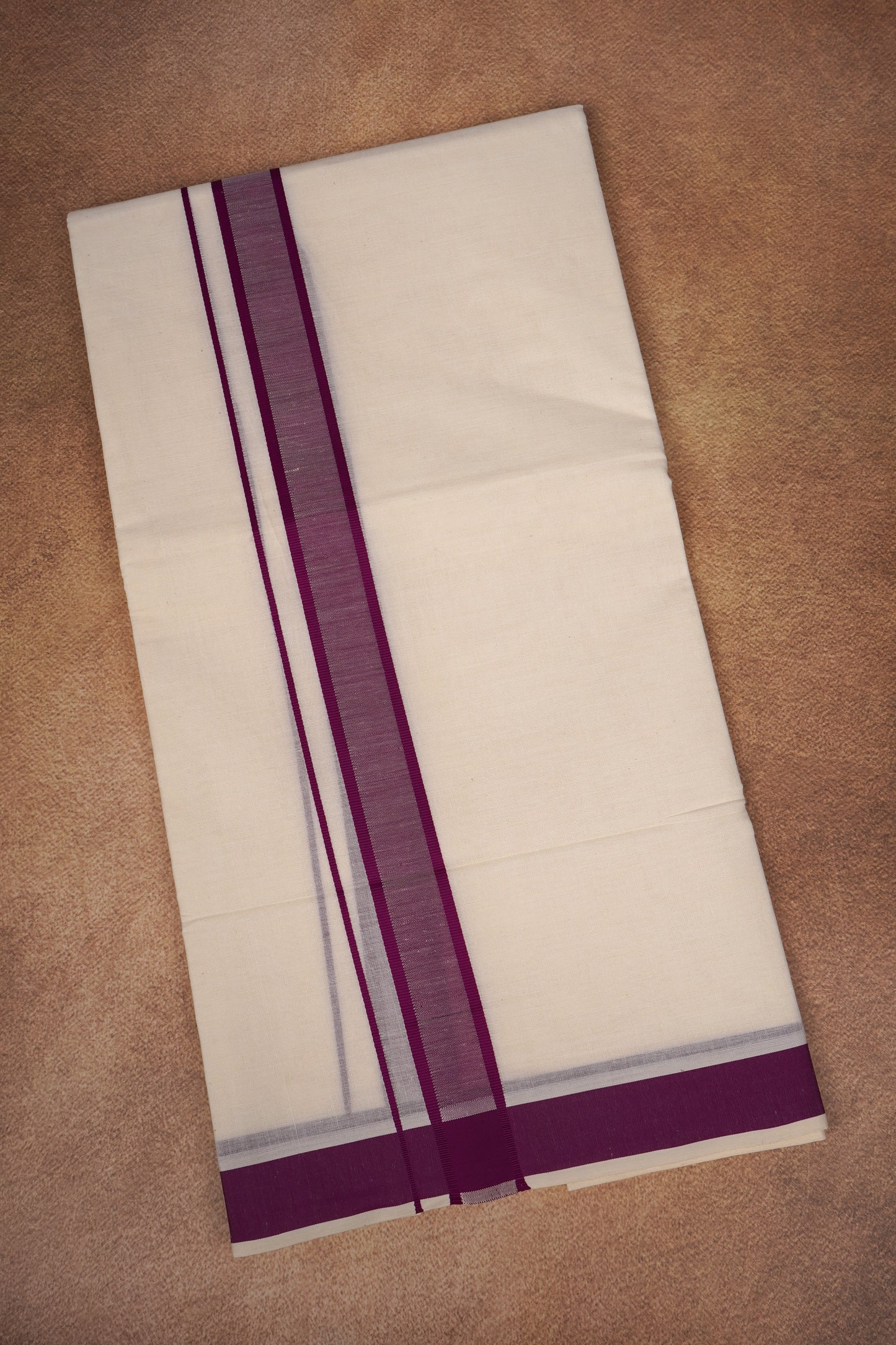 FD-174C CREAM DOUBLE DHOTHIE 3.80 MTR - Dark Pink