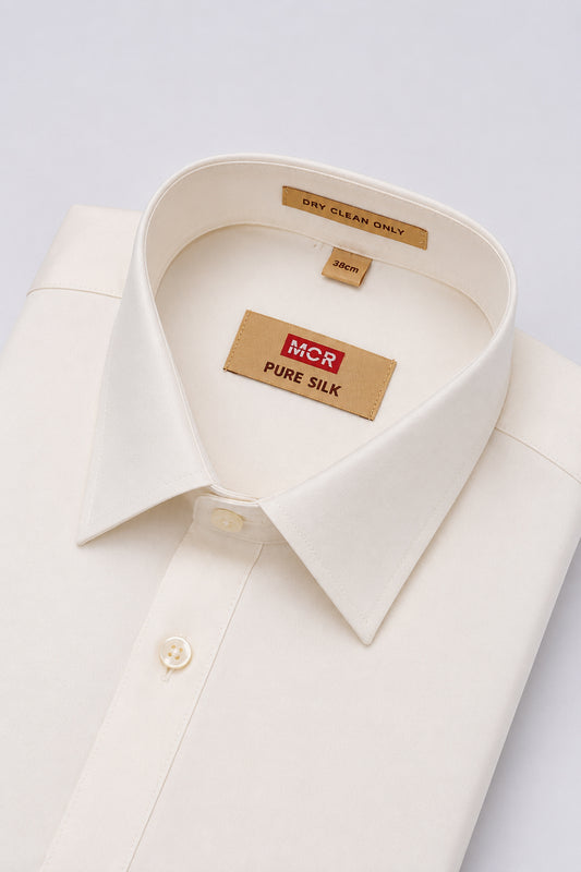 2 Pcs Combo Pure Silk Shirt Full Sleeve - Cream