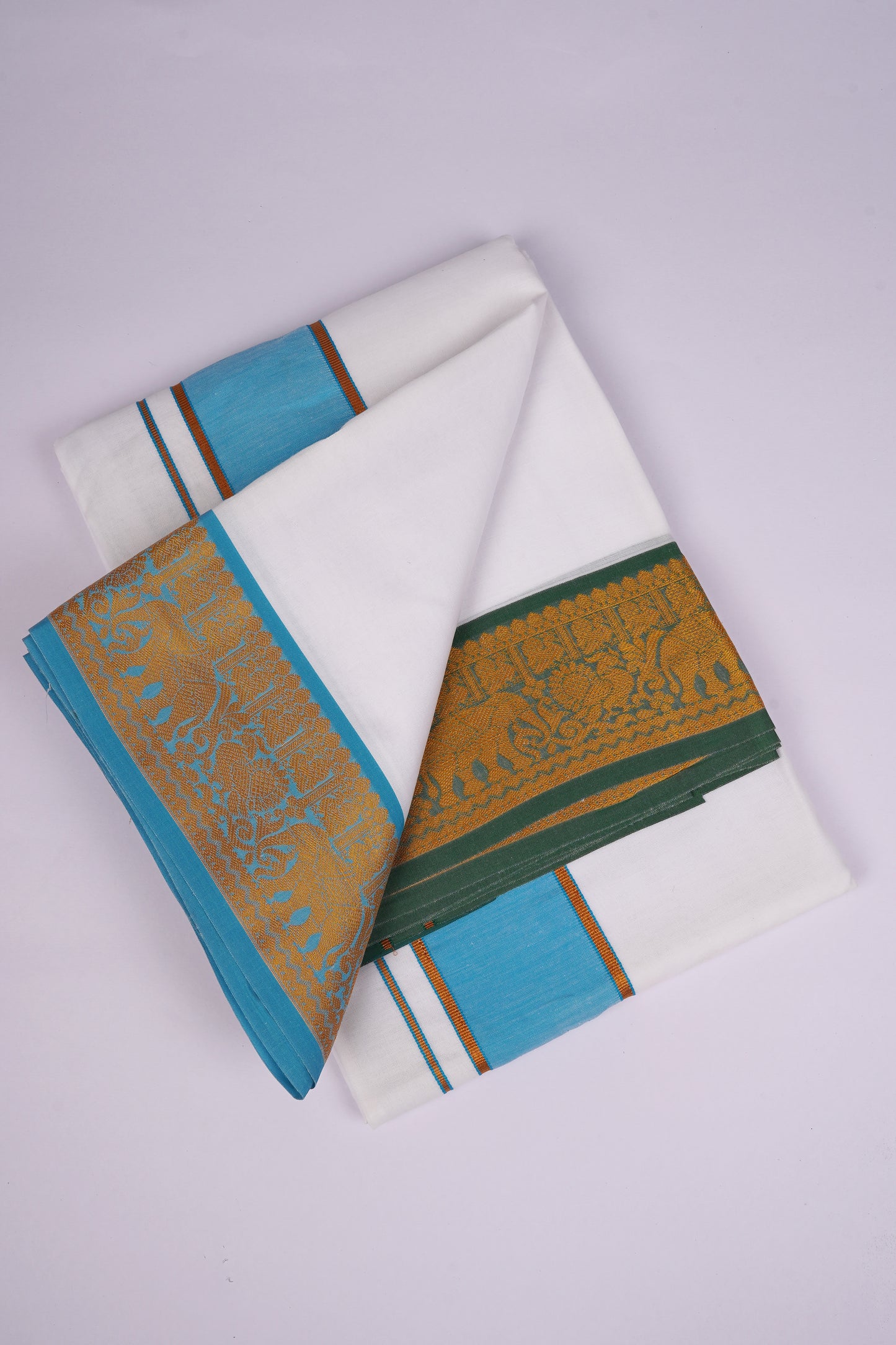 PK-9X5-12 SET WHITE DOUBLE DHOTI - blue