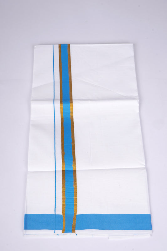 FS-115 W/S DHOTI 2.00 MTR - GOLD PEACOCK BLUE