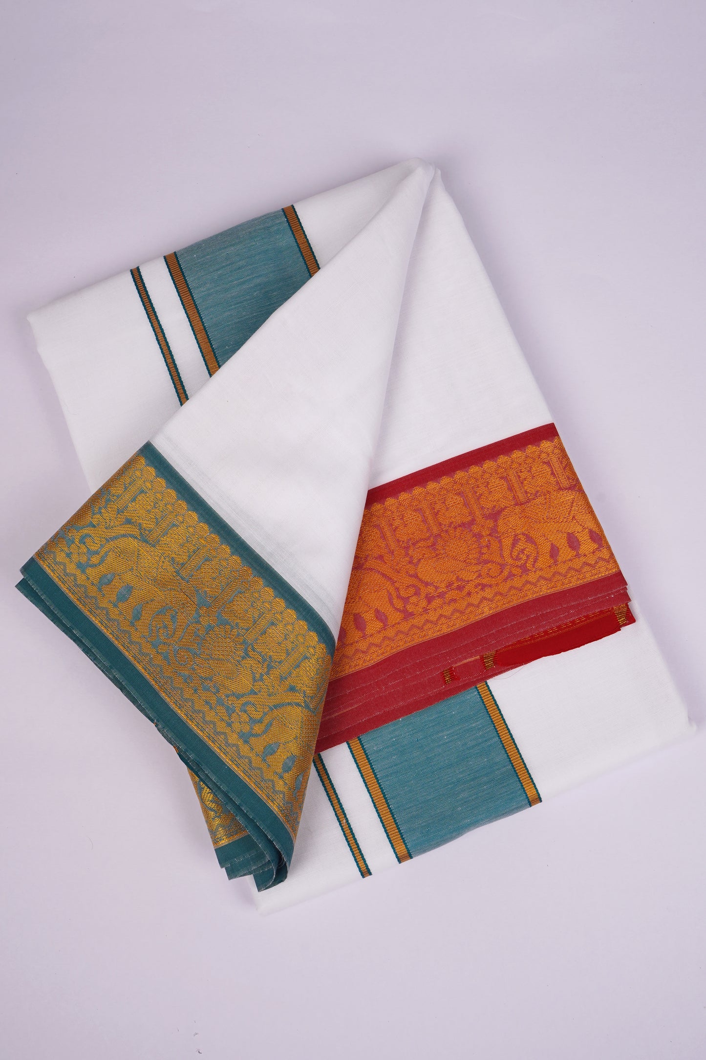 PK-9X5-12 SET WHITE DOUBLE DHOTI - green