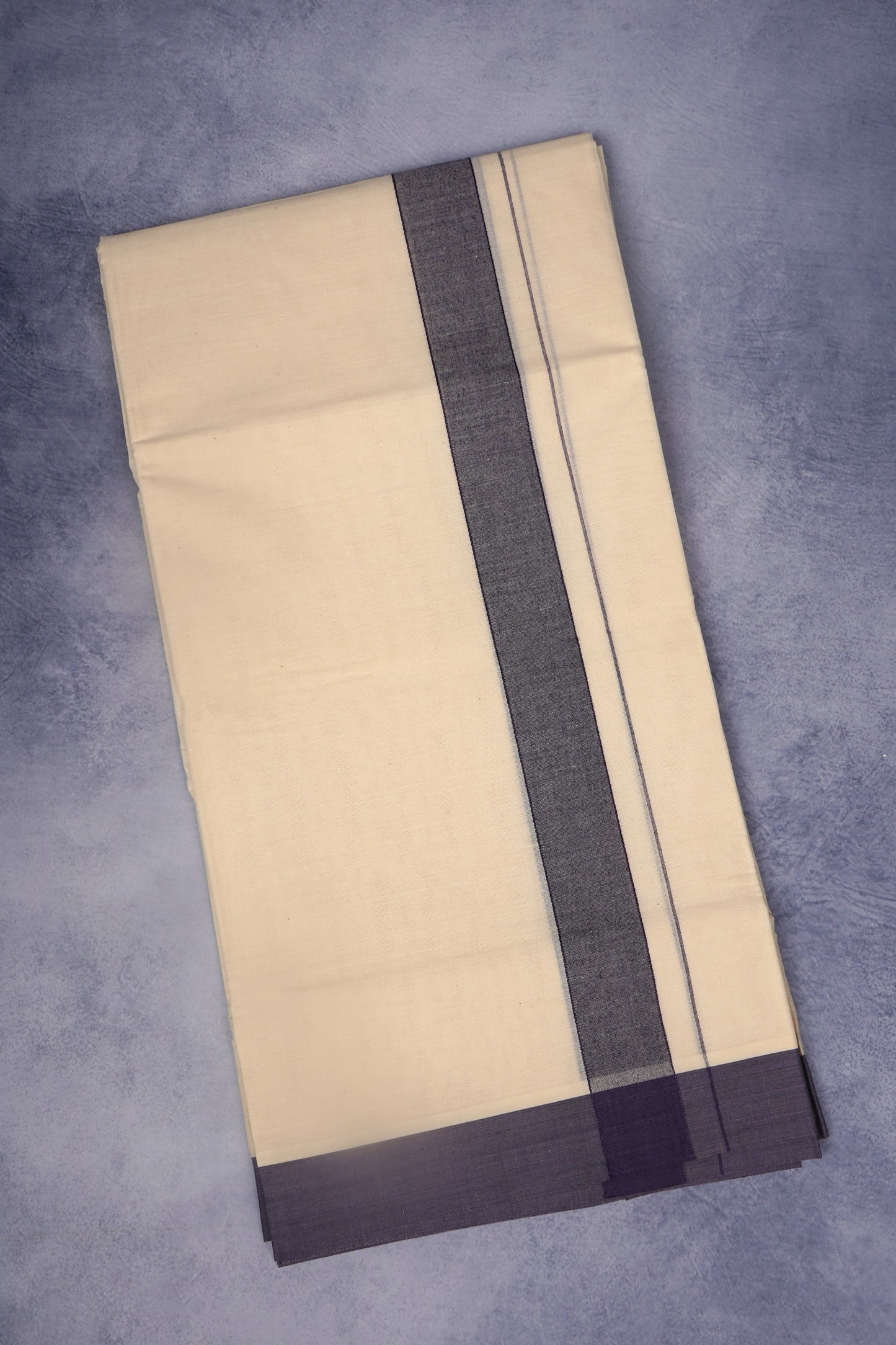 FCD-39C CREAM DOUBLE DHOTI  4.00 MTR - Dark Blue