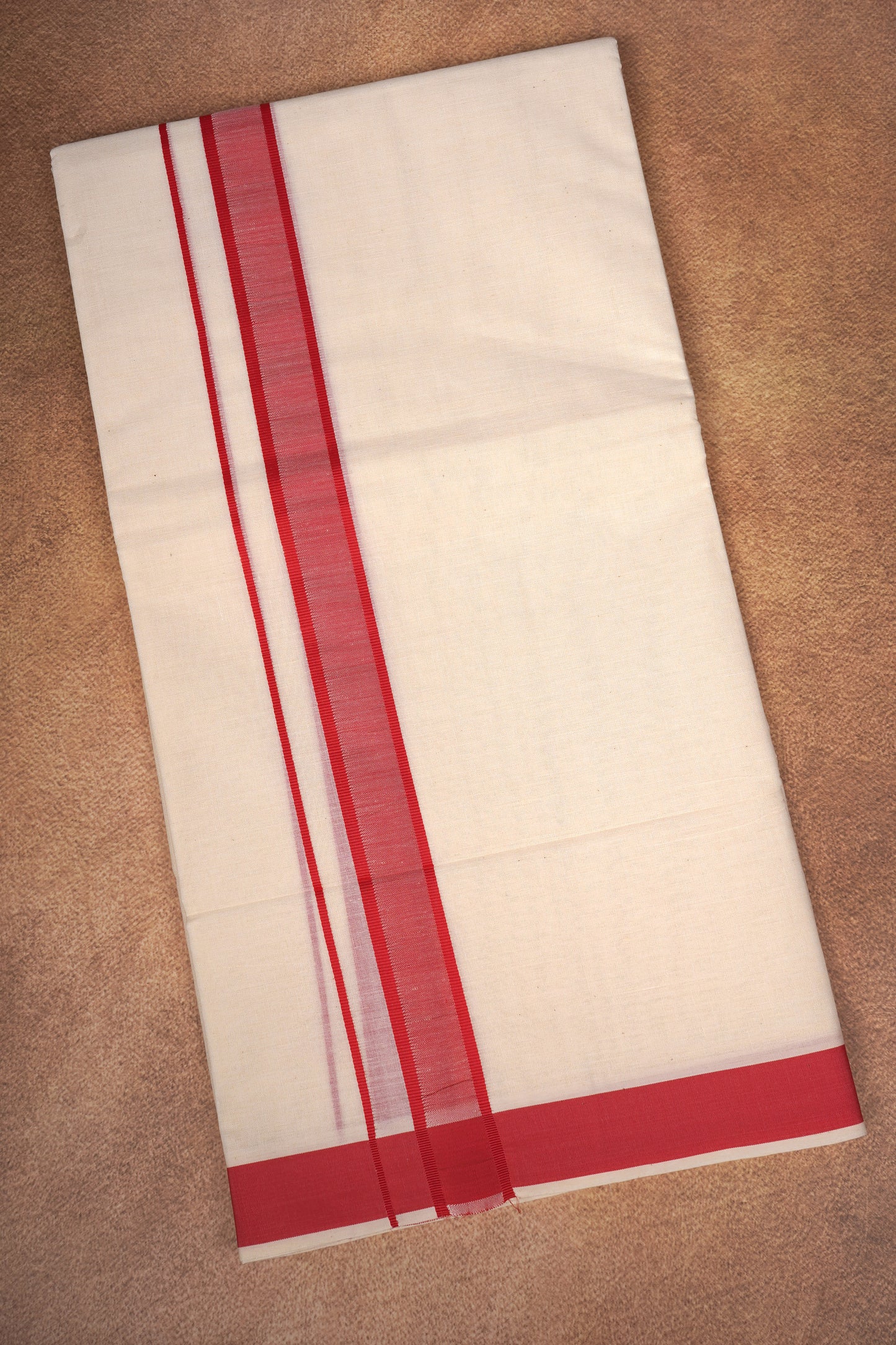 FD-174C CREAM DOUBLE DHOTHIE 3.80 MTR - Dark Pink