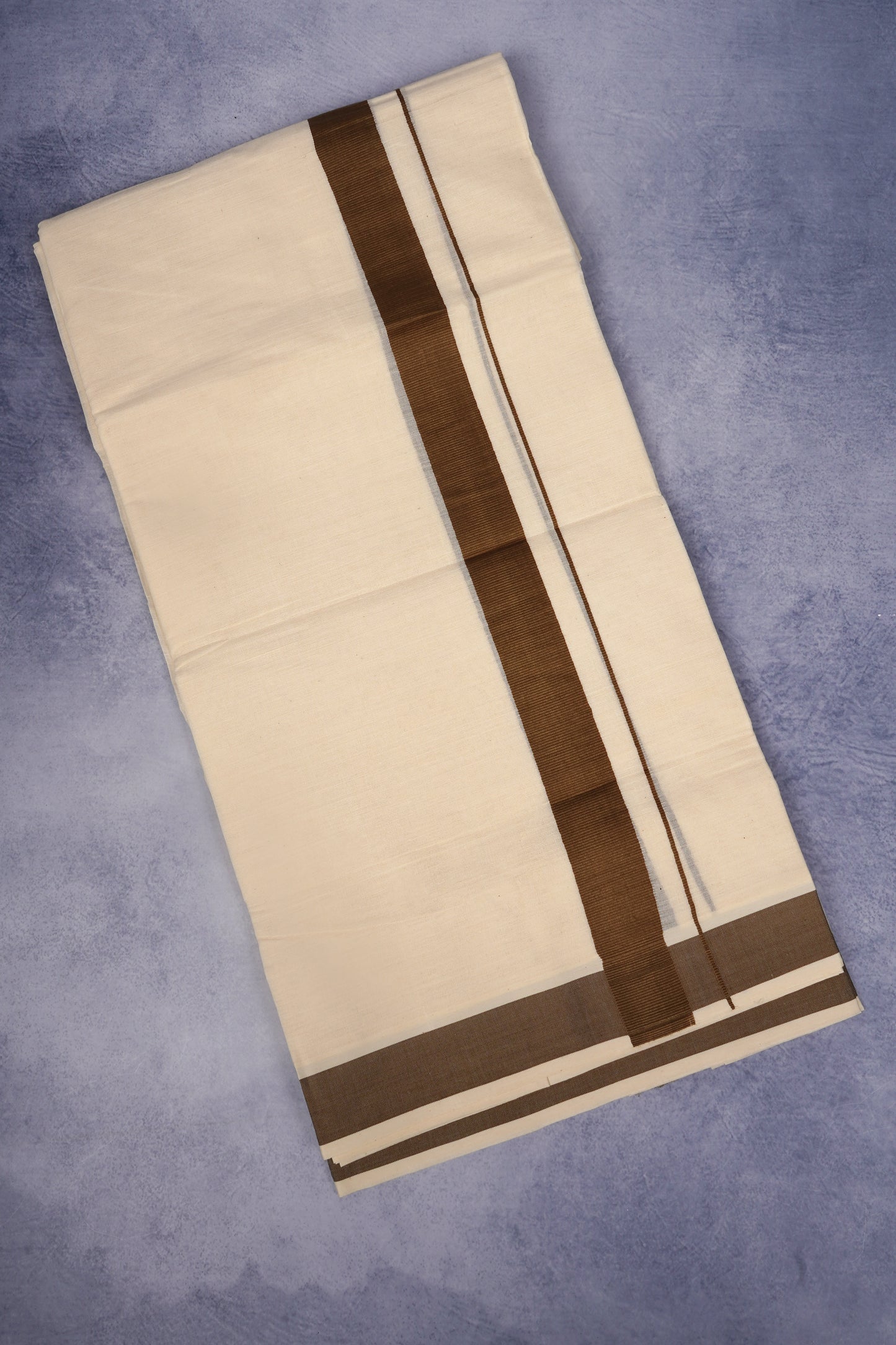 FCD-366C CREAM DOUBLE DHOTHIE 3.80 MTR - Dark Brown