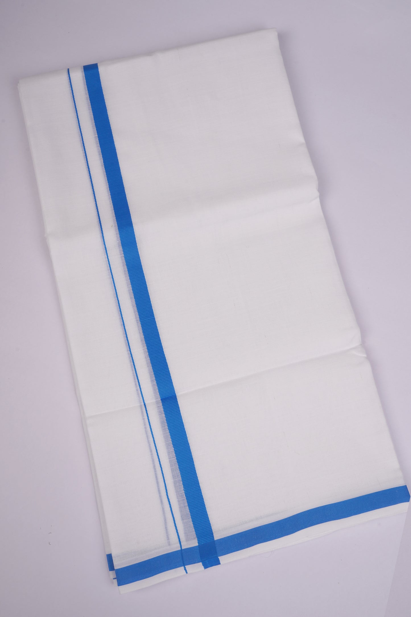 HD-32 WHITE DOUBLE DHOTI  3.70 MTR - Blue